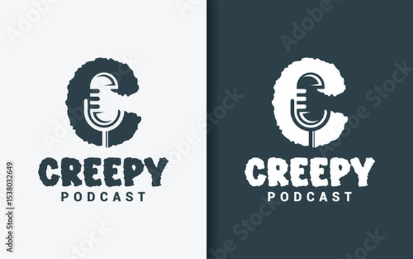 Obraz Creepy podcast logo combining letter C and microphone icon, symbolizing chilling horror storytelling through audio