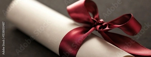 Fototapeta Elegant Rolled Certificate Tied with a Burgundy Ribbon Graduation Achievement Award