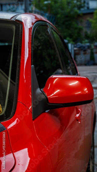 Obraz Red passenger car at the service station.