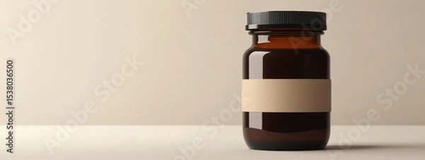 Fototapeta Amber Glass Bottle with Kraft Paper Label Mockup Product Packaging Supplement Container