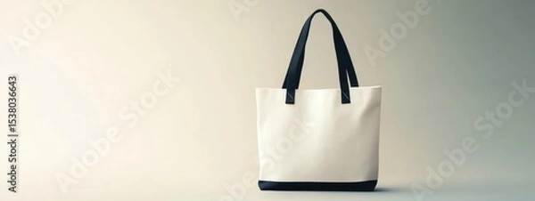 Fototapeta Blank White Canvas Tote Bag Mockup with Black Handles Eco Friendly Shopping Bag Design