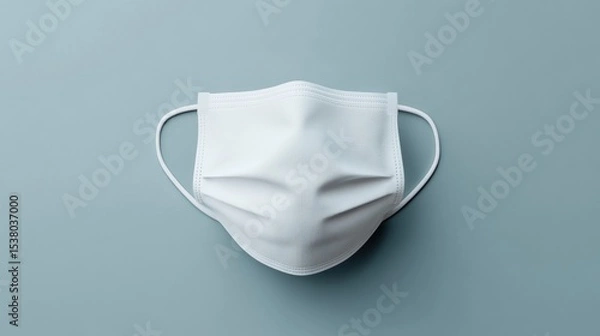 Fototapeta Single White Disposable Face Mask on Blue Background Hygiene Protection Health Safety