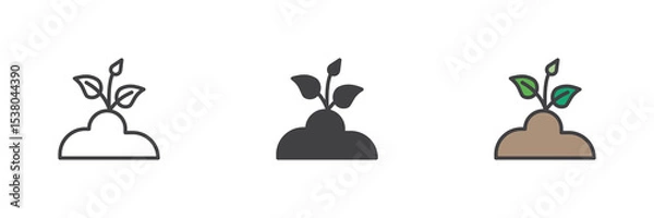 Fototapeta Plant with leaves in soil icon set in line, solid and filled outline style