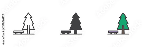 Fototapeta Evergreen tree icon set in line, solid and filled outline style
