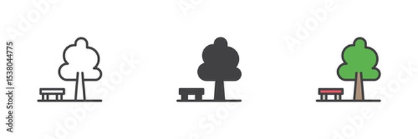 Fototapeta Park tree icon set in line, solid and filled outline style