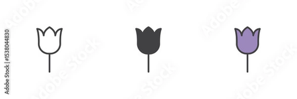 Fototapeta Tulip flower icon set in line, solid and filled outline style