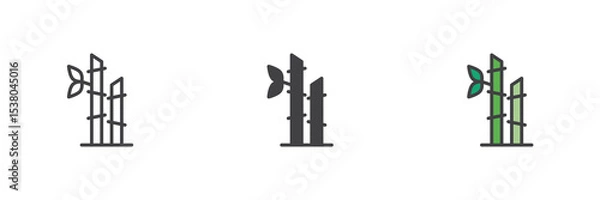 Fototapeta Bamboo plant icon set in line, solid and filled outline style