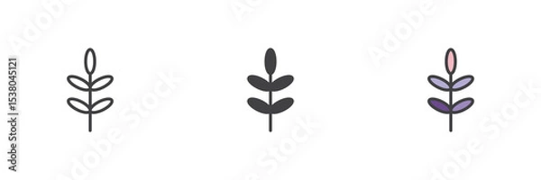 Fototapeta Stylized floral stem icon set in line, solid and filled outline style