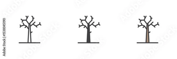 Fototapeta Bare tree icon set in line, solid and filled outline style