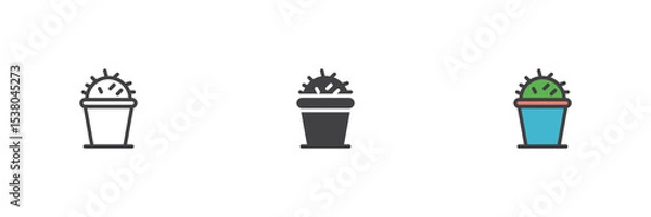 Fototapeta Succulent cactus icon set in line, solid and filled outline style