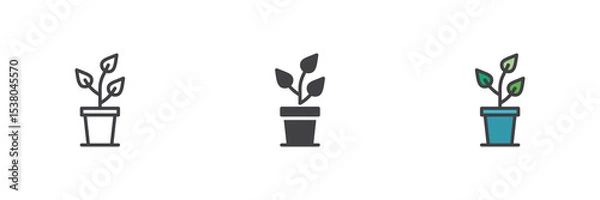 Fototapeta Mini indoor plant icon set in line, solid and filled outline style