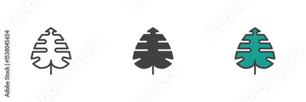 Fototapeta Monstera leaf icon set in line, solid and filled outline style