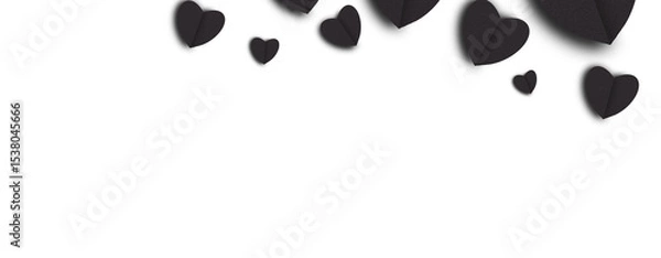 Fototapeta Black heart shaped paper on transparent background. Collage composition with rough texture of paper. Scalloped edges. Love and romance. Lovely halftone color.