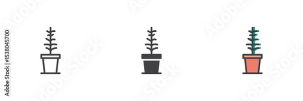Fototapeta Succulent plant icon set in line, solid and filled outline style