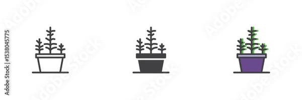 Fototapeta Multiple potted plants icon set in line, solid and filled outline style