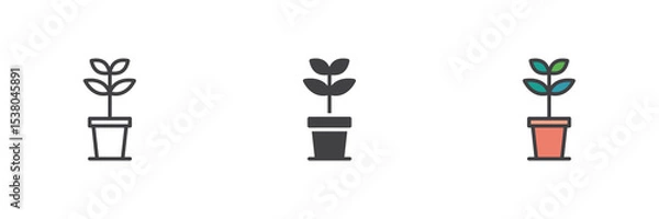 Fototapeta Minimal leaf plant icon set in line, solid and filled outline style