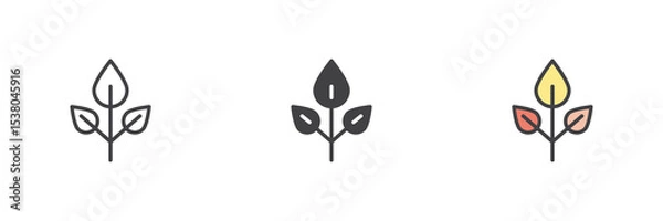Fototapeta Decorative leaf icon set in line, solid and filled outline style