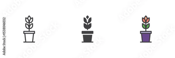Fototapeta Indoor plant sprout icon set in line, solid and filled outline style