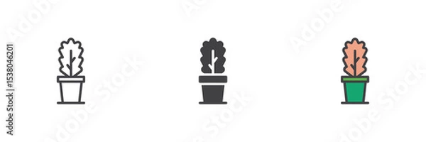 Fototapeta Columnar cactus icon set in line, solid and filled outline style