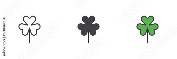 Fototapeta Clover leaf icon set in line, solid and filled outline style
