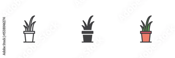 Fototapeta Tropical plant icon set in line, solid and filled outline style