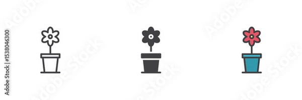 Fototapeta Flowerpot blossom icon set in line, solid and filled outline style