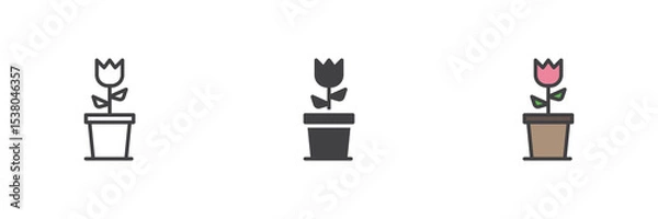 Fototapeta Simple tulip plant icon set in line, solid and filled outline style