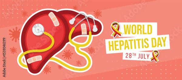 Fototapeta World Hepatitis Day - Liver sign with elastic fabric plasters and stethoscope rolling around vector design