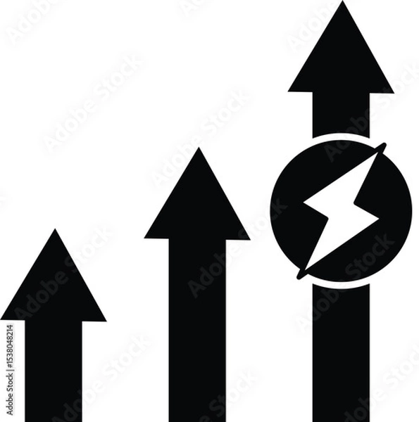Fototapeta Energy increase icon. Graphs with energy up sign. Change in intensity symbol. flat style.