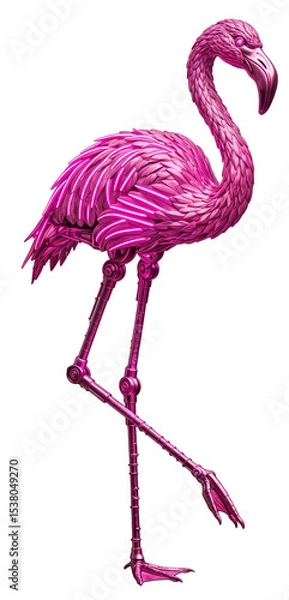 Fototapeta Futuristic Cybernetic Pink Flamingo Bird with Glowing Neon Details