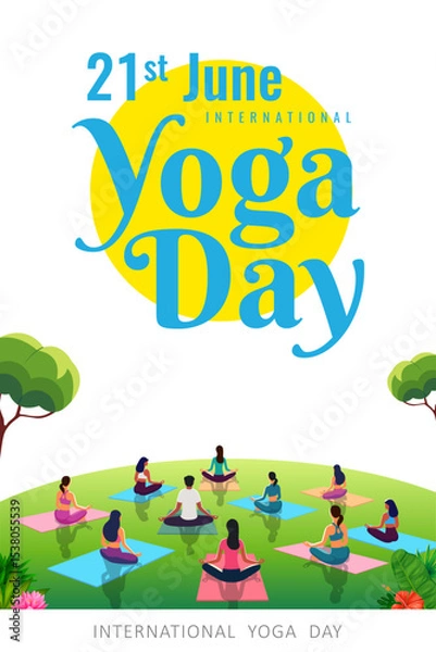 Obraz people doing asana and meditation practice for International Yoga Day on 21st June