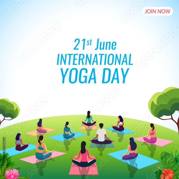 Obraz people doing asana and meditation practice for International Yoga Day on 21st June