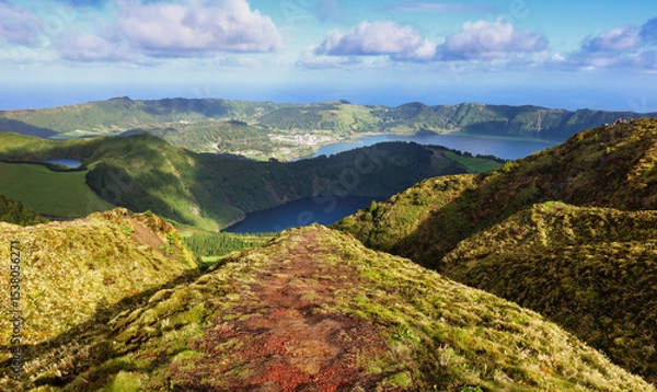 Obraz Walking path leading to a view on the lakes of Sete Cidades, Azores, Portugal