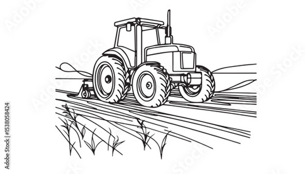 Fototapeta Continuous one single minimal line drawing agriculture tractor