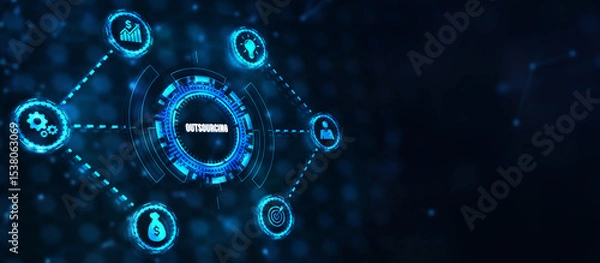 Fototapeta Internet, business, Technology and network concept. Outsourcing human resources. 3d illustration