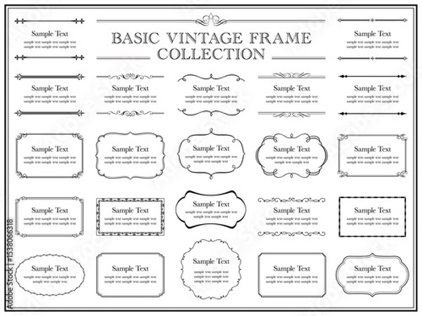 Obraz vintage frame set 6_black／モノクロのビンテージフレームとあしらい飾りのセット