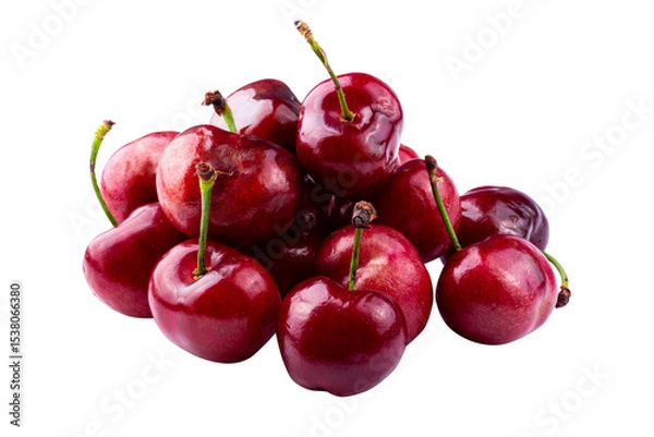Fototapeta Ripe Red Cherries with Glossy Skin isolated on a transparent background