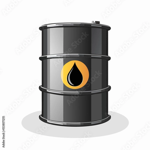 Fototapeta Crude Oil Barrel: A symbol of the energy industry, a detailed illustration of a black barrel with a prominent oil drop emblem, set against a neutral background.