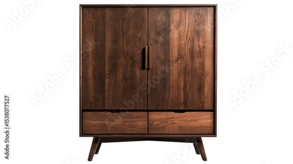 Fototapeta Elegant Wooden Cabinet with Minimalist Design Featuring Smooth Handles and Functional Storage for Modern Interior Spaces