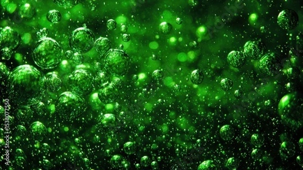 Fototapeta Green Bubbles Floating in Liquid