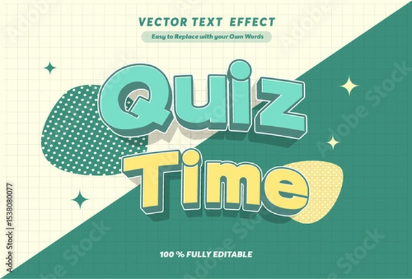 Fototapeta Editable text effect - Quiz Time and Quiz Tips 3d cartoon template style premium vector. Trendy color background	