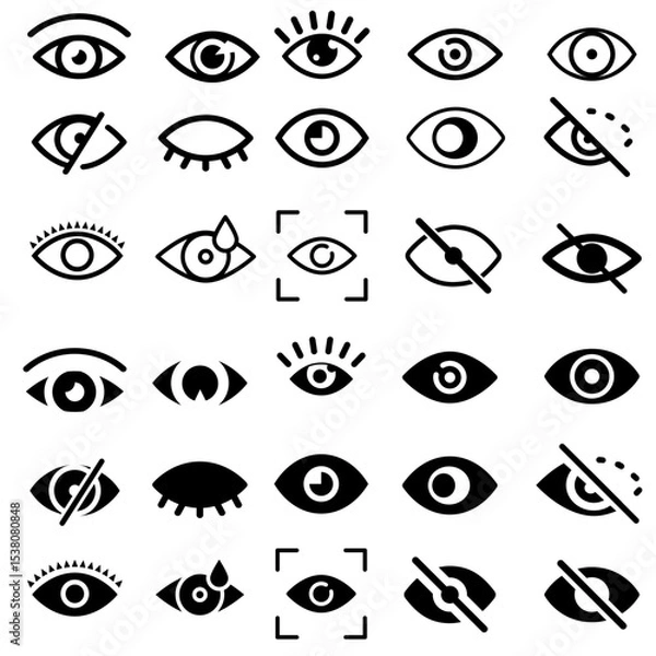 Fototapeta Eye vector icons. Human eyes, vision and view illustration signs. Eye icon. Visible, sleep and medicine 
supervision observe, lens or cry symbols set.