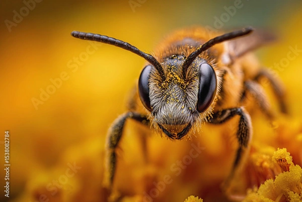 Fototapeta Bee on a yellow flower bouquet,close-up,Ai image generated