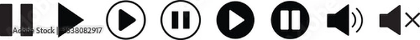 Fototapeta play and pause buttons icon set, ideal for media player. . Elements for video streaming app. vector illustration . 