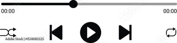 Fototapeta Music or video play bar icon Audio player for songs or podcast playlist. Play, buttons.  Loading bar with time slider, pause, rewind and fast forward buttons. stock vector . 