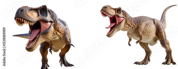 Obraz Roaring Tyrannosaurus Rex with Open Jaw, Side View Dinosaur, isolated on transparent background PNG