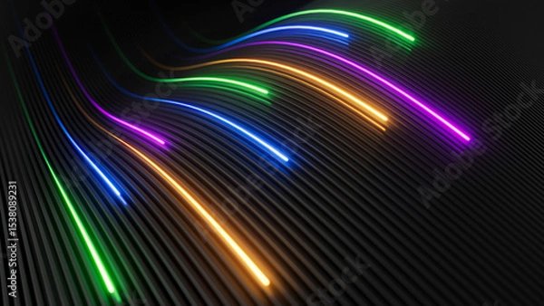 Obraz Abstract Multicolor Glowing lines Background - 3d illustration