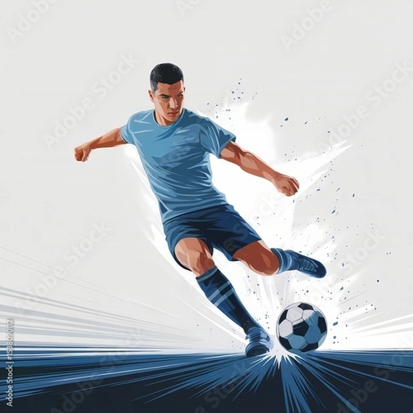 Obraz Dynamic Soccer Player Kicking Ball – Action Vector Illustration on White Background