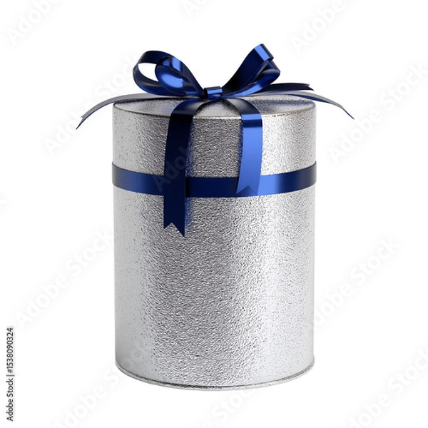Obraz Elegant silver gift with ribbon for any occasion on transparent background