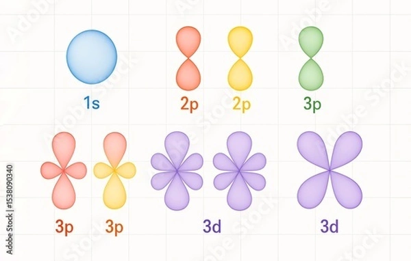 Fototapeta Atomic orbitals. Illustration of s, p, d orbital shapes and energy levels in atoms